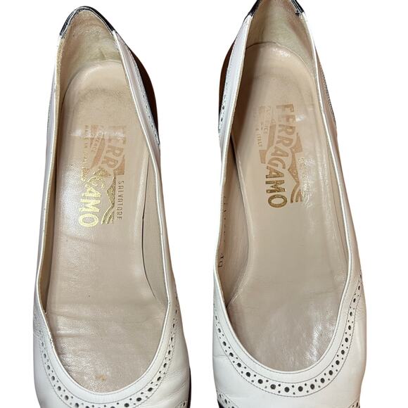 Rare Salvatore Ferragamo Kitten Heels Black - White Size 7 - 7.5 - Picture 8 of 11